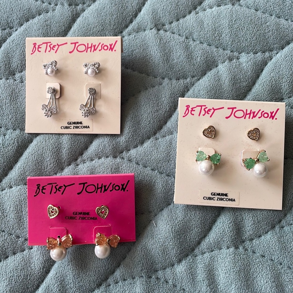 BUNDLE OF 3 sets (totaling 12 pieces) of Betsey Johnson Stud Earrings